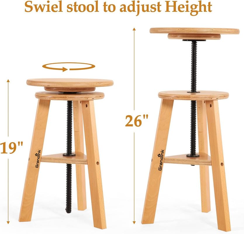 Grandink® Height Adjustable Wooden Stool - Grandink