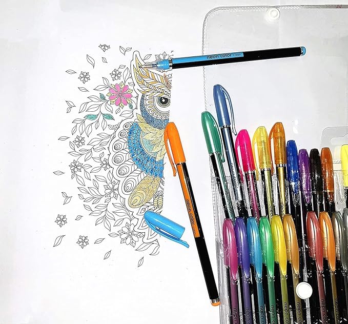 Cursive Letter_ly Neon Gel and Glitter Color Pen Set Gel Pen (Pack of 12,  Multicolor) Fine