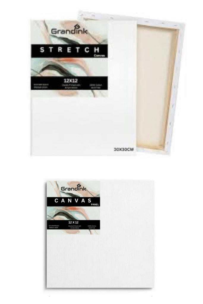 Grandink canvas panel vs stretched canvas side-by-side comparison for beginner artists. Acrylic and oil painting surfaces.