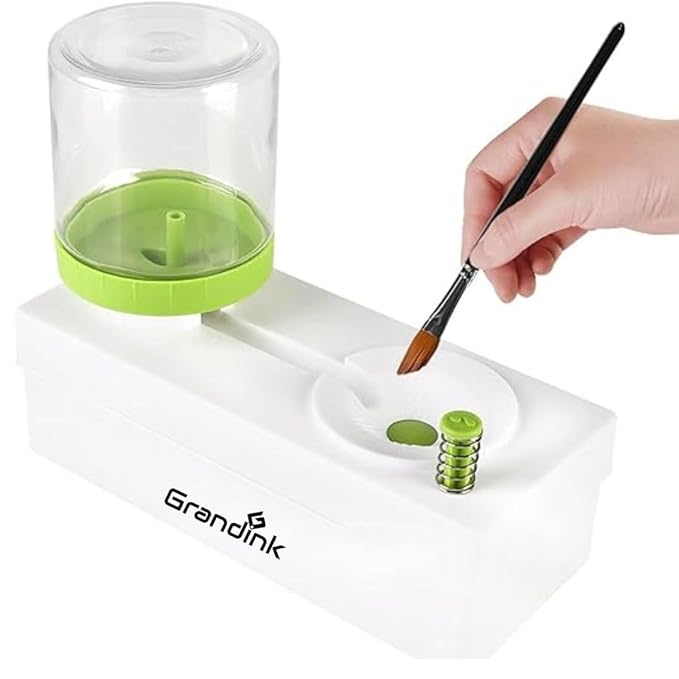 Grandink Brush Wash Tool showing internal ridges and sediment trap designed for cleaning paint brushes without making colors muddy.